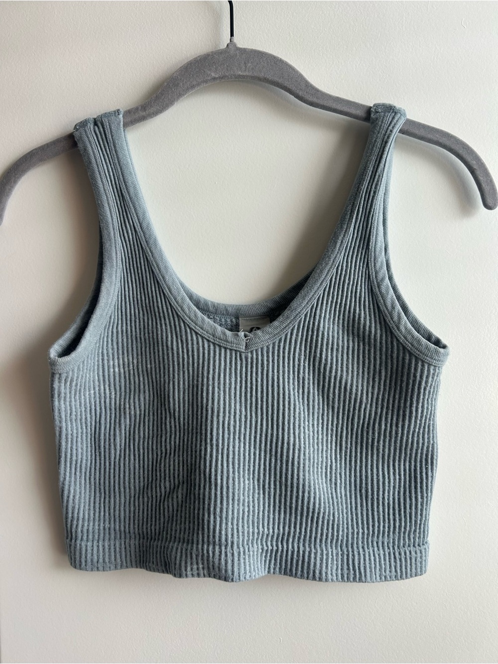 Mono B Ribbed Scoop Neck Crop Tank in Light Blue